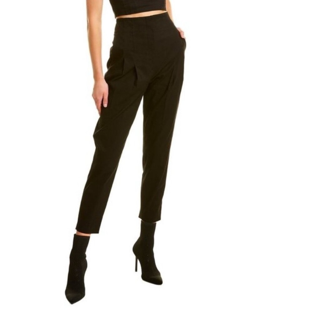 A.L.C. Black Davon High-Rise Linen-Blend Pant Size 10 Pleated Front Tapered